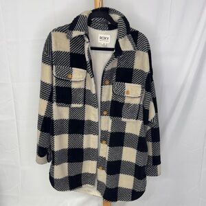 Roxy Checkered Black and Cream Fleece Shacket